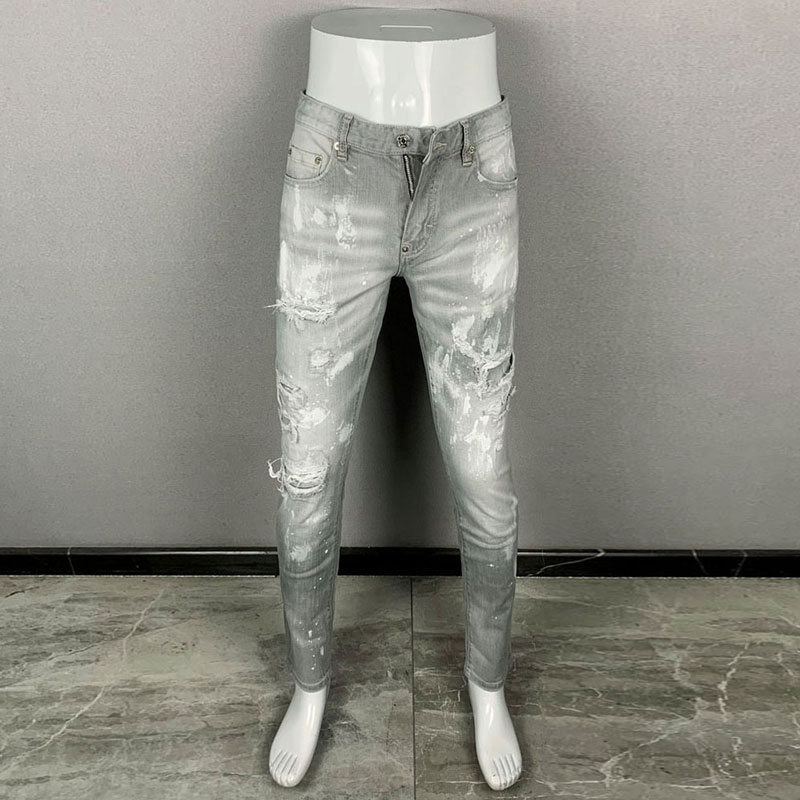 Celana jeans pria model terbar - Men'S Fashion Grey Jeans ulasan dan harga